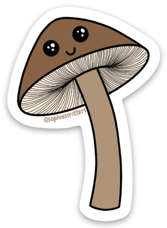 Brown Happy Mushroom Sticker