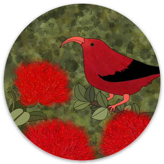 ʻIʻiwi on ʻOhiʻa Lehua Circle Sticker