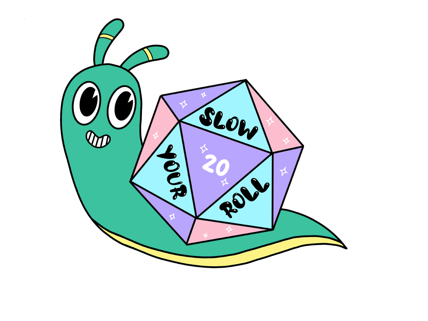 Custom snail sticker design for Slow Your Roll, a board game lounge